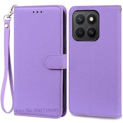 Leather Flip Wallet Phone Case with Soft Silicone Interior - Elegant Book Style Cover and Protective Shell for Honor X8C (Light Purple - Strap)