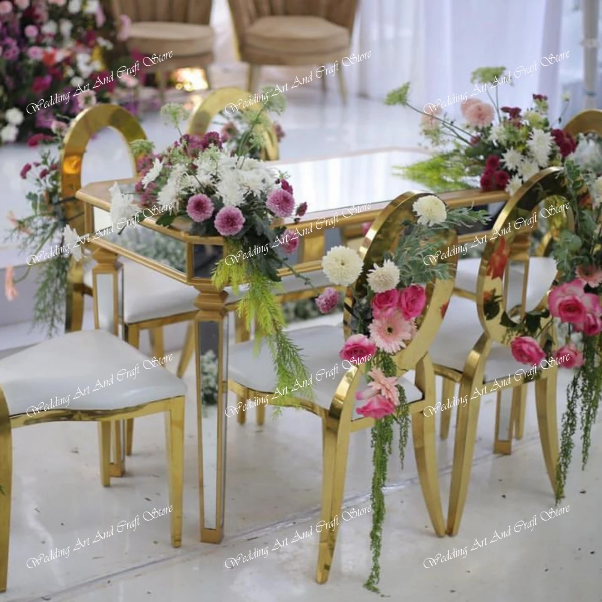 Modern Gold Stainless Steel Banquet and Event Chairs round Base Back Wedding Chairs for Outdoor Use