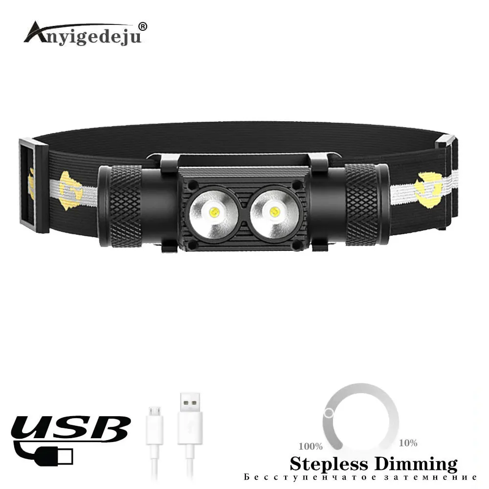 Stepless Dimming D25 LED Headlamp Powerful 2000LM Headlight USB Rechargeable 18650 Head Torch Camping Fishing Lantern