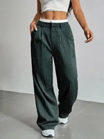 Women's Straight Leg Pinstripe Trousers High Waist Office Business Pants Casual Striped Dressy With Pockets - Image 5