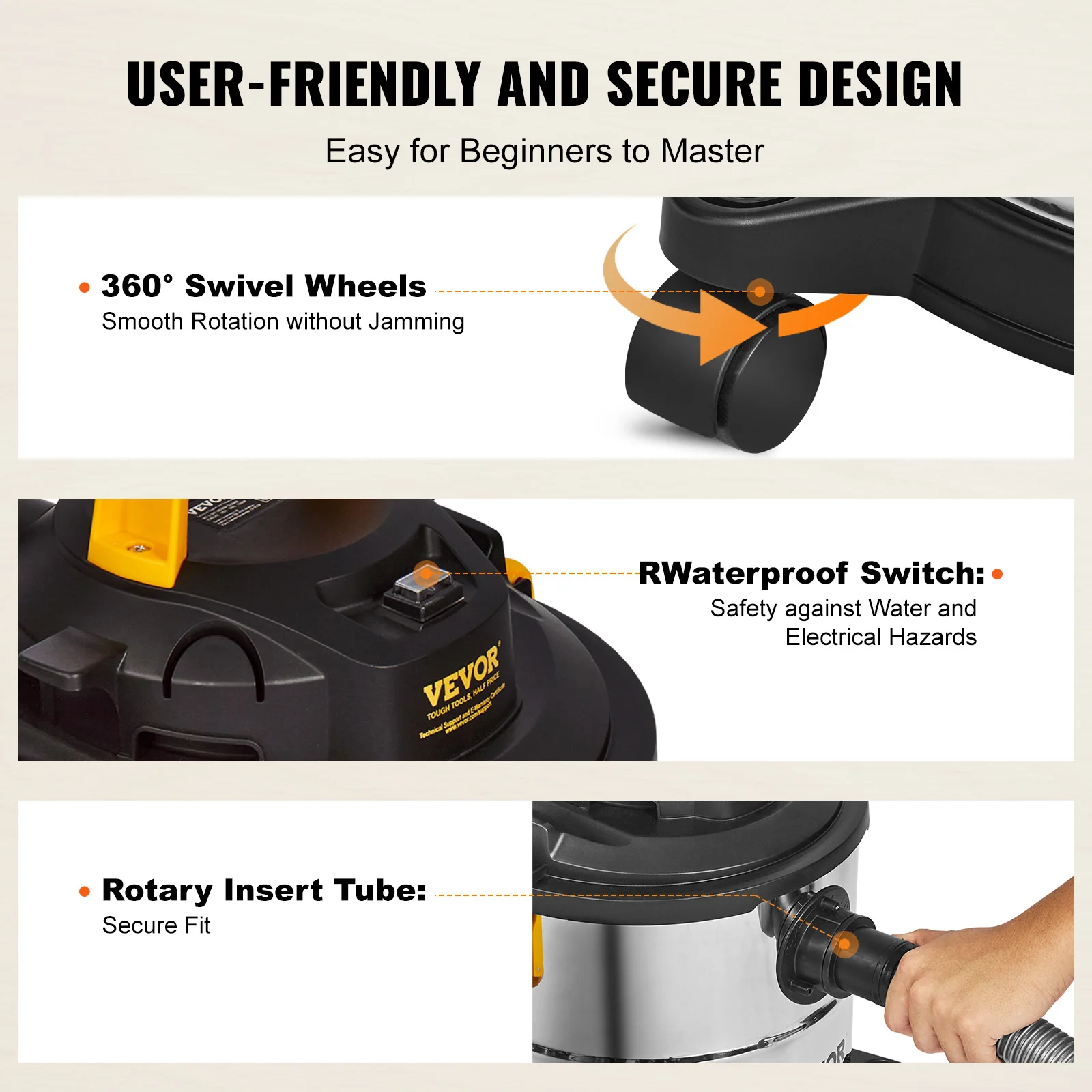 VEVOR Stainless Steel Wet Dry Shop Vacuum Wet  Dry Vac Powerful Suction  Small Shop Vac Perfect for Carpet Debris  Pet  Hair 5