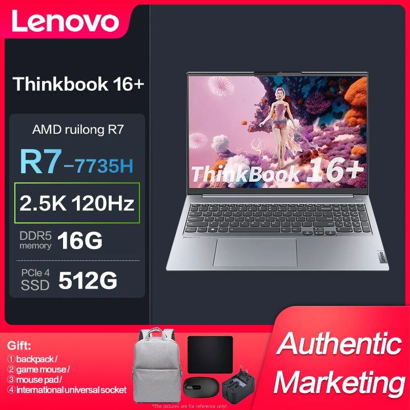 

New 2023 Lenovo ThinkBook 16+ Ryzen R7-7735H 16GB 512GB SSD 2.5K 120Hz 16inch Slim Notebook Laptop Computer