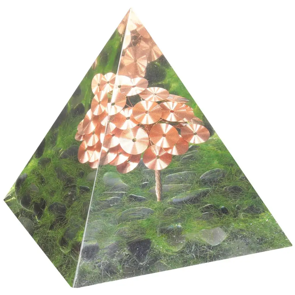 Healing Tumbled Stone Orgone Pyramid With Copper Wire Tree Simulation Grass Reiki Generator For Meditation Chakra Balancing