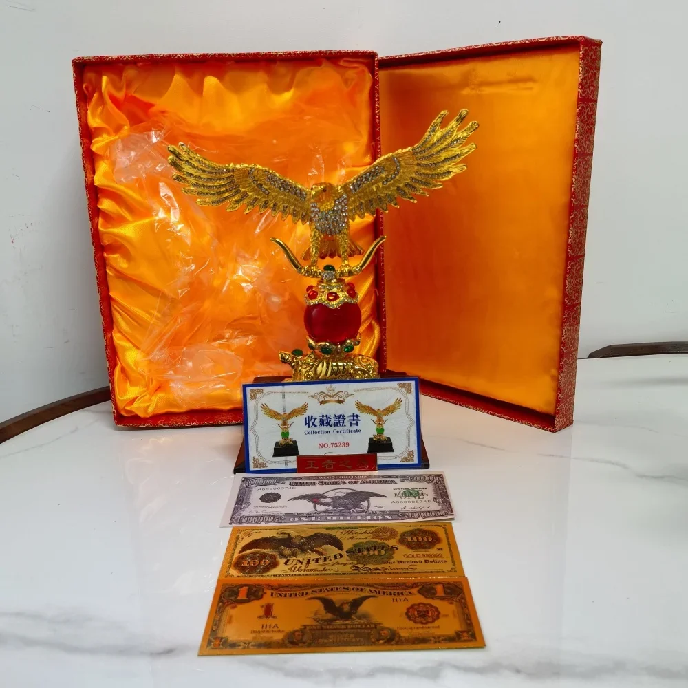 Kelin Metal Eagle Sculptures - Three Unique Colors with Red Green Blue Balls, Gift Box Included Collectible Decor Gifts