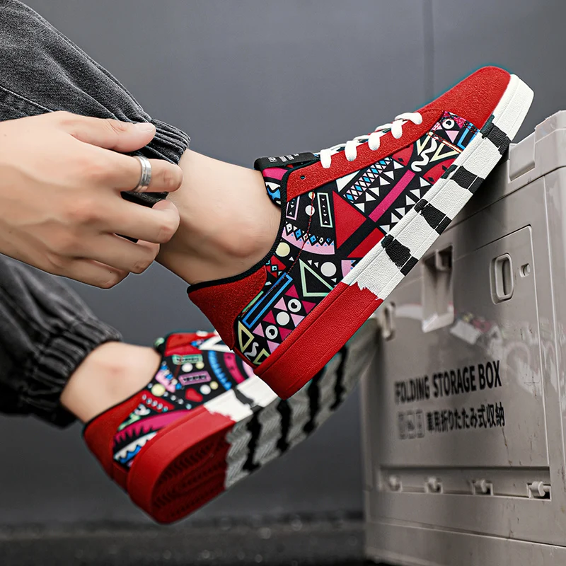 Summer Trendy Men's New Board Shoes Outdoor Non Slip Walking Men Sporty Shoe Canvas Pattern Casual Sneakers Male Zapatos 6