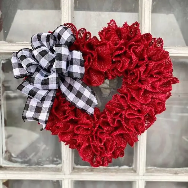 

40cm Valentine's Day Bowknot Love Heart Door Wreath Wall Hanging Pendants Happy Valentine Party Decor For Home Wedding Supplies