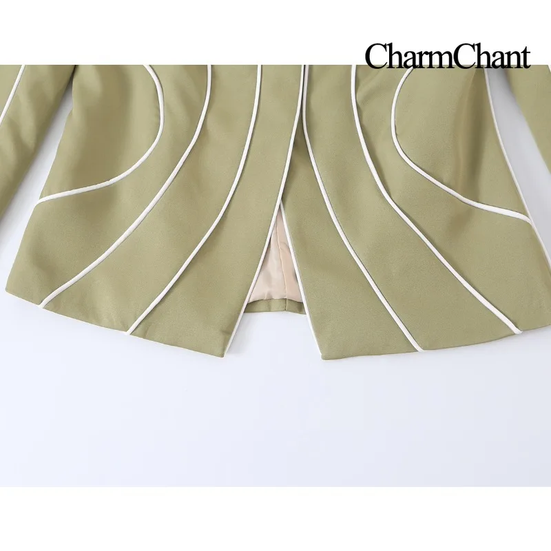 CHARMCHANT Blazer Femme à Col Montant, Coupe Ajustée, Motif Géométrique et Passepoil Contrastant, Idéal pour le Bureau, les Soirées et l'Automne 2026