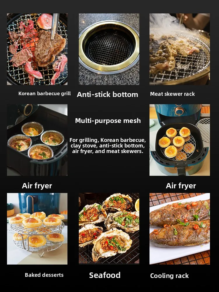 Stainl Steel BBQ ill Net round with Stand Air Fryer Ra Oil Drain Korean Sle Barbecue Me id Indoor Outdoor Use