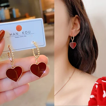 Red Small Earrings Korean Fashion Ladies Pendant Earrings Elegant Drop Glaze Trend Simple Girl Gift Jewelry