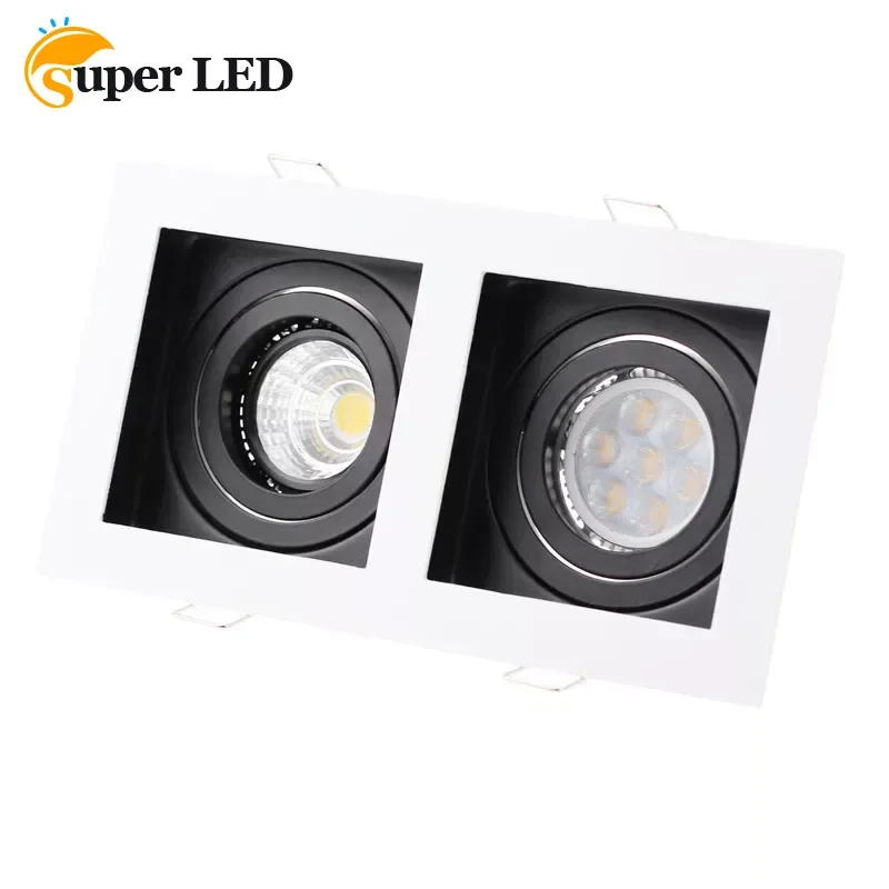 

Aluminum Alloy Square Double Head Led Spotlight Housing Fixture Cut Out 90mm Fixture Frame