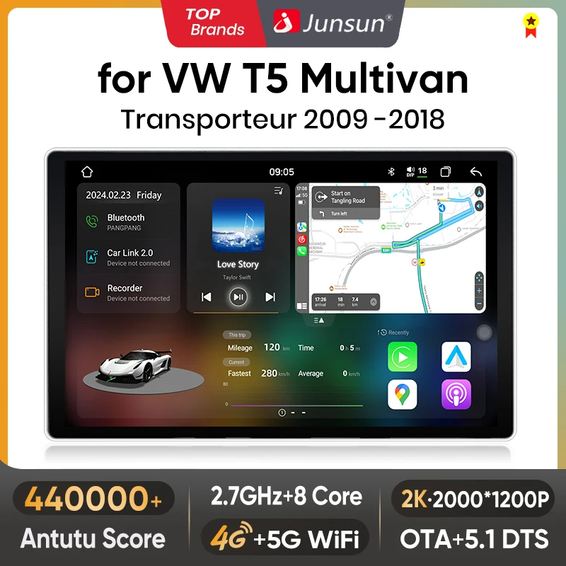 Junsun 7870 2K Wireless CarPlay Android Auto Radio For Volkswagen Multivan T5 GPS Navigation Player DSP DTS 360