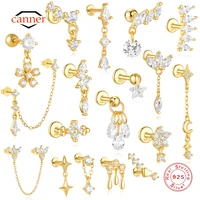 CANNER 1PC Four Pointed Star Moon Tassel Lotus Cartilage Spiral Puncture 925 Sterling Silver Stud Earring For Women Ins Earring