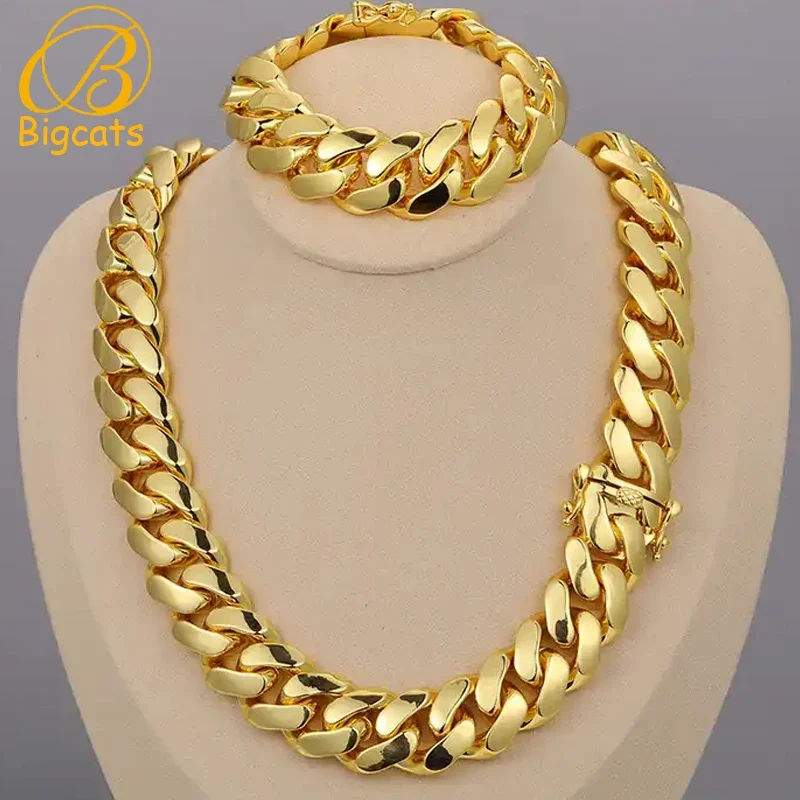 

Hip Hop Jewelry 22mm Luxury 10K 18K 24K Real Gold Plated Custom Solid Cuban Miami Cuban Link Chain Necklace For Men