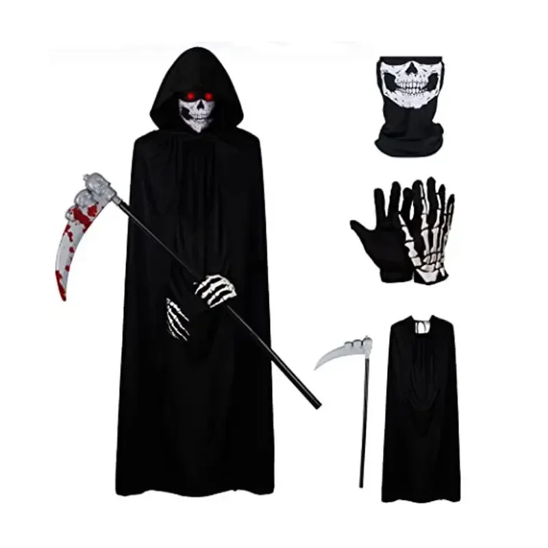 Halloween Party Role Playing Children Adult Death Black Cloak Halloween Skull Ball Costume Prop Set Holiday Gift halloween costume