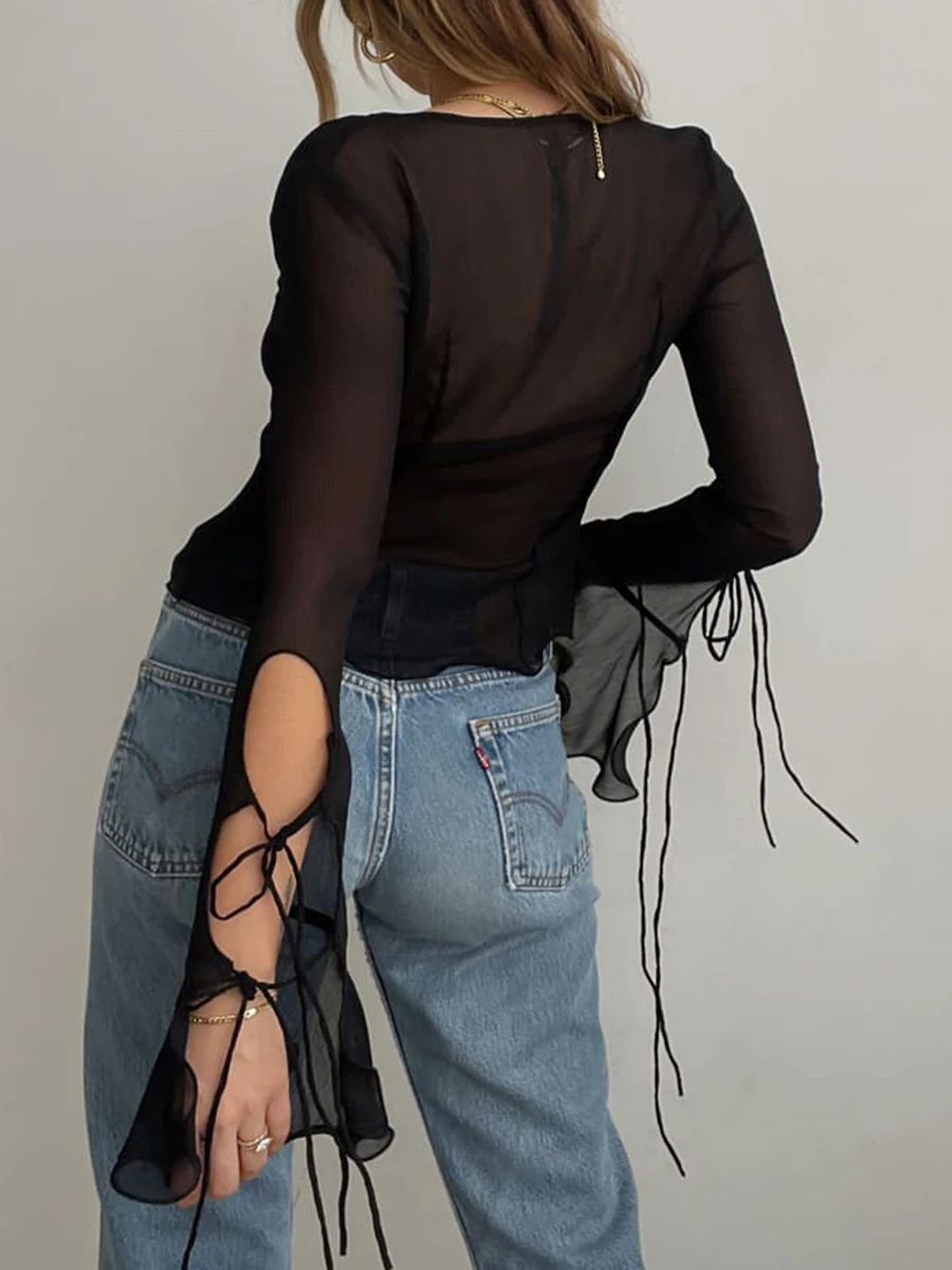 Women s Fashionable V-Neck Lace Trimmed Blouse with Bell Sleeves in White Navy Blue Burgundy Purple