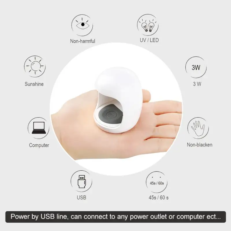 건조기 건조 흰색 네일 램프, USB 커넥터 포함, 네일 젤 광택제, UV LED 램프, 미니 네일 아트 도구, 단일 손가락 램프, 3w