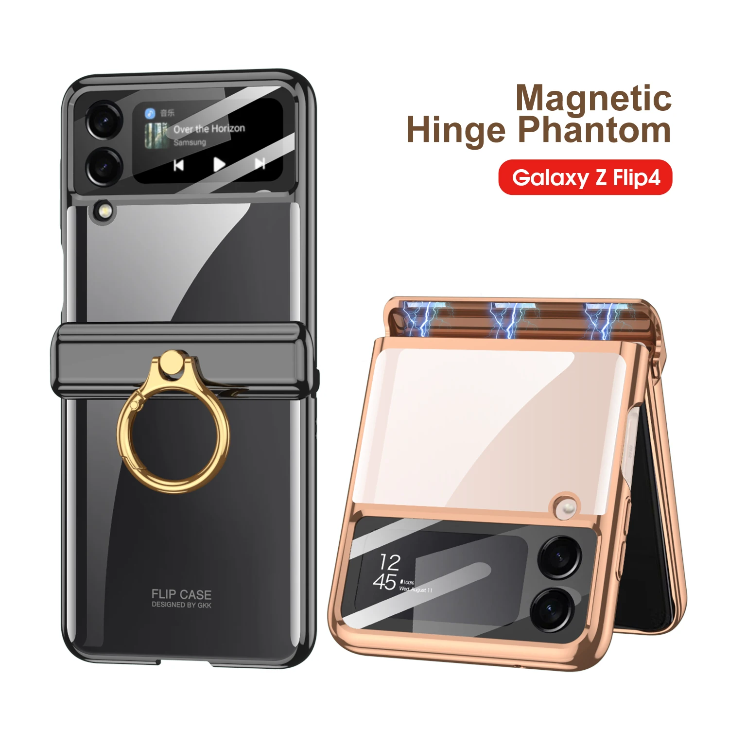 

Transparent plating Ring Holder Clear Case for Samsung Galaxy Z Flip 4 5G Case Magnetic Hinge All-inclusive Cover For Z Flip4