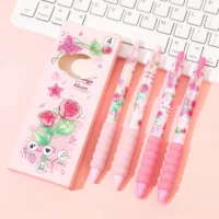 4Pcs Butterfly Rose Gel Pens Set, 0.5mm Fine Point Floral Print Ballpoint Pens for Office Daily Writing Journal Stationery Gift 4