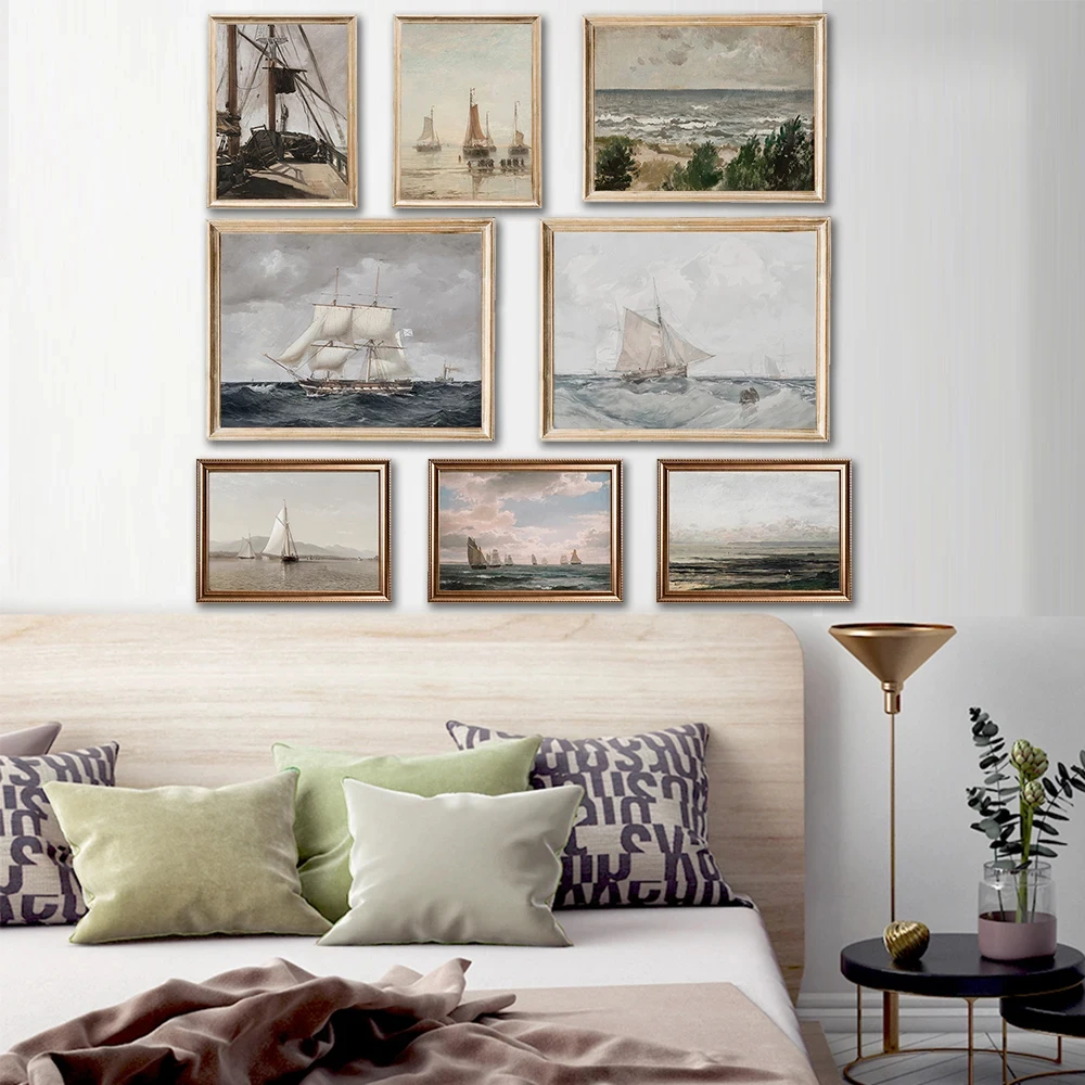 

Nordic Vintage Elegant Natural Seascape Print Poster Abstract Nautical Painting Room Decor Aesthetic for Home Wall Decor Artwork