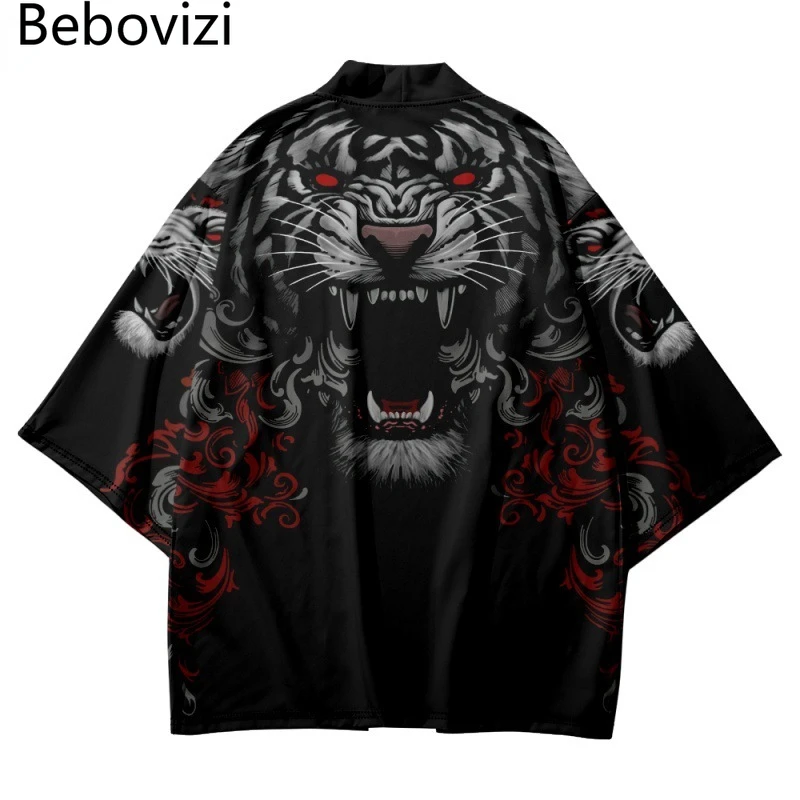 

Harajuku Cosplay Black Shirts Japanese Anime Tiger Print Trend Cardigan Women Men Yukata Fashion Haori Kimono Plus Size 4XL 5XL