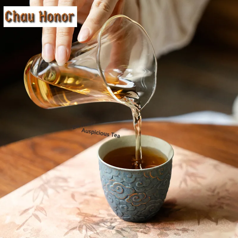 115ml Tracing Gold Relief Auspicious Clouds Teacup Boutique Tea Bowl Cute Cup Tea-tasting Meditation Cup Chazhan Master Cups Set
