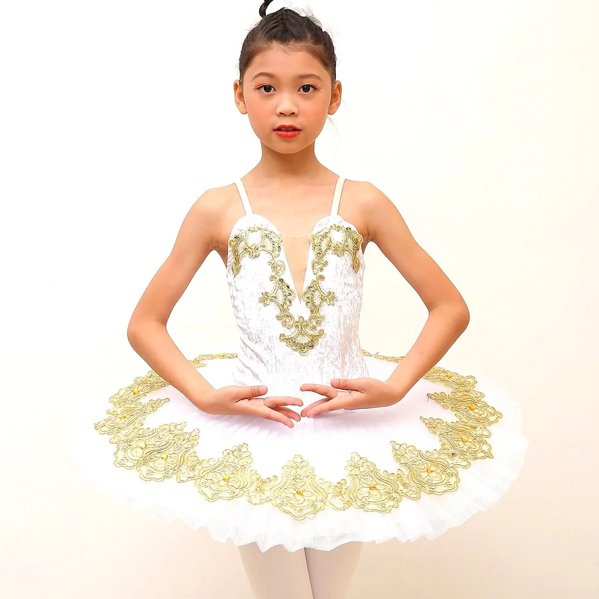 

White Swan Lake Ballet Dress For Ballerina Tutu Skirts Gold Embroidery Lace Figure Skating Performance Belly Dance Dress
