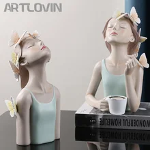 

ARTLOVIN Butterfly Fairy Figures Girl Figurines Resin Tabletop Statues Creative Characters With Metal Gold Tray Home Decor Craft