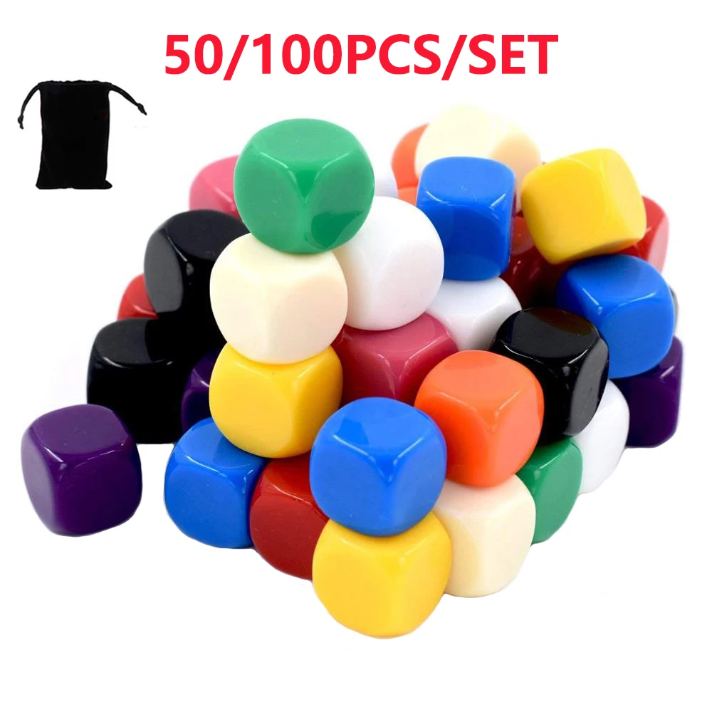 

16mm Blank Dice Acrylic Dice DIY Puzzle Game Colorful Dice Teaching Props Math Tools Board Games Accessories Round Corner Dices