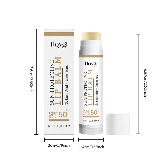 Sun Protective Lip Balm SPF50+ Hydrating Lip Sunblock Fade Lip Lines Nourishing Moisturizing Brighten with Kojic Acid Ceramide