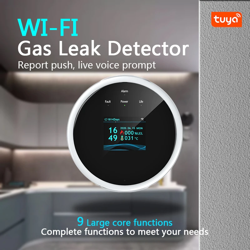 Wifi Natural Gas Alarm Sensor LCD Display Tuya Leak With Temperature Function Combustible Gas Detectors Support Home Smart Life smartrol natural gas alarm sensor tuya smart wifi combustible gas alarms gas leak detector with lcd display for smart life app