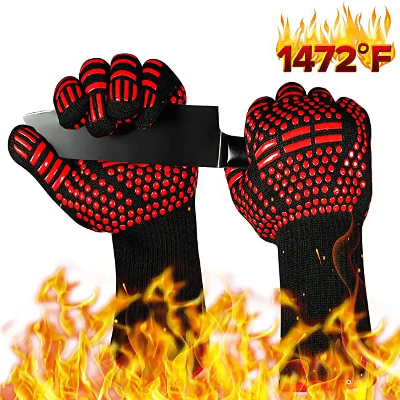 

BBQ Microwave Oven Gloves High Temperature Resistance Barbecue Mitts 800 Degrees Fireproof Anti Heat Insulation Glove for Baking