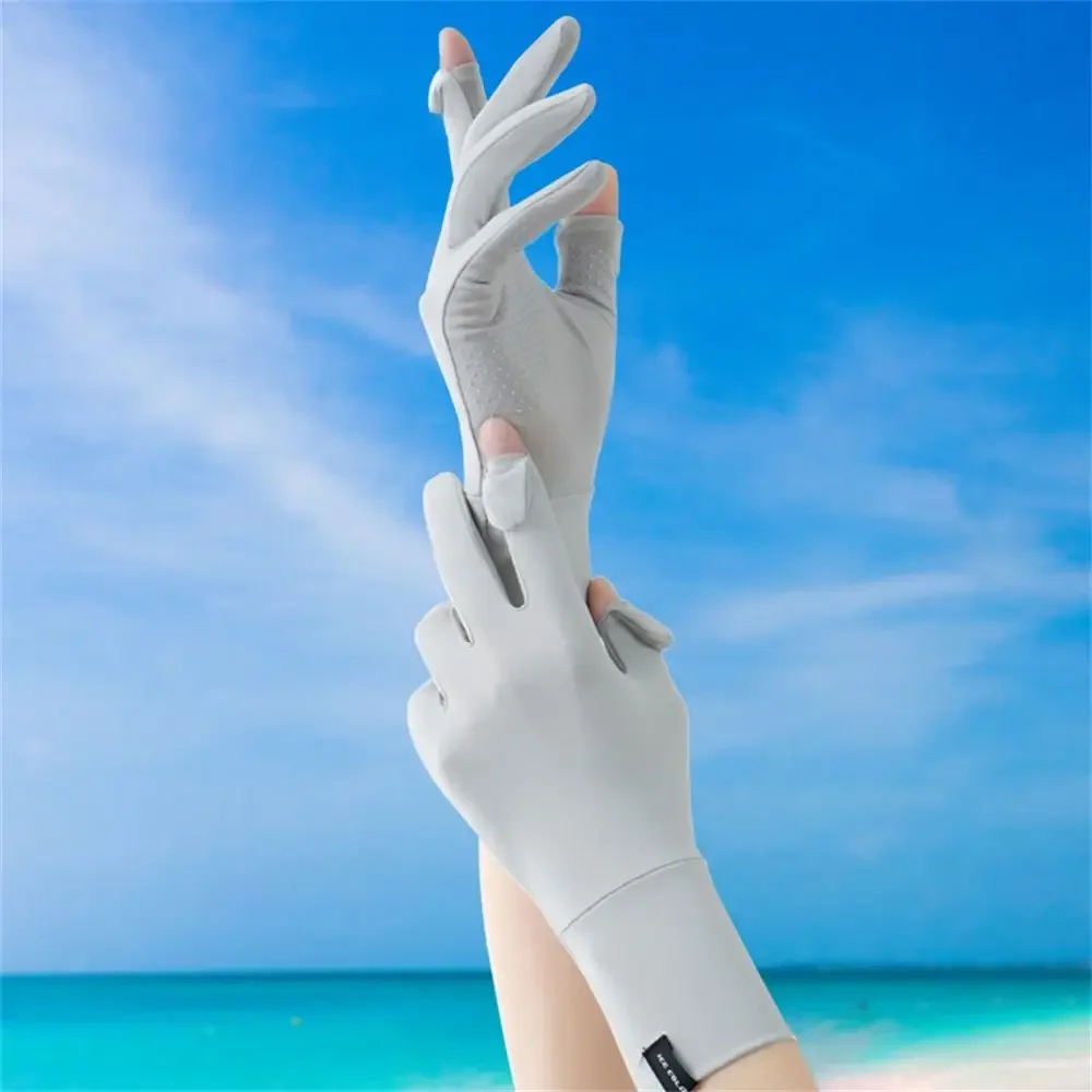 Fashion Ice Silk Sunscreen Gloves Female Summer Spring Cycling Driving Running Sport Thin Elastic Anti-UV Sun Protection Mittens 2