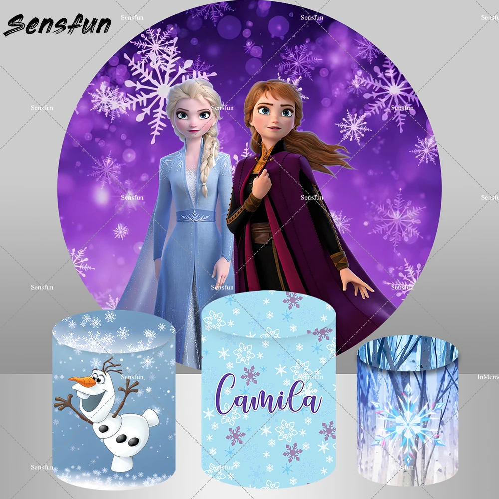 Fondali Rotondi Personalizzati Frozen Elsa Anna Princess Girls Birthday Party Decor Snowflake Snow Ice Photo Sfondi