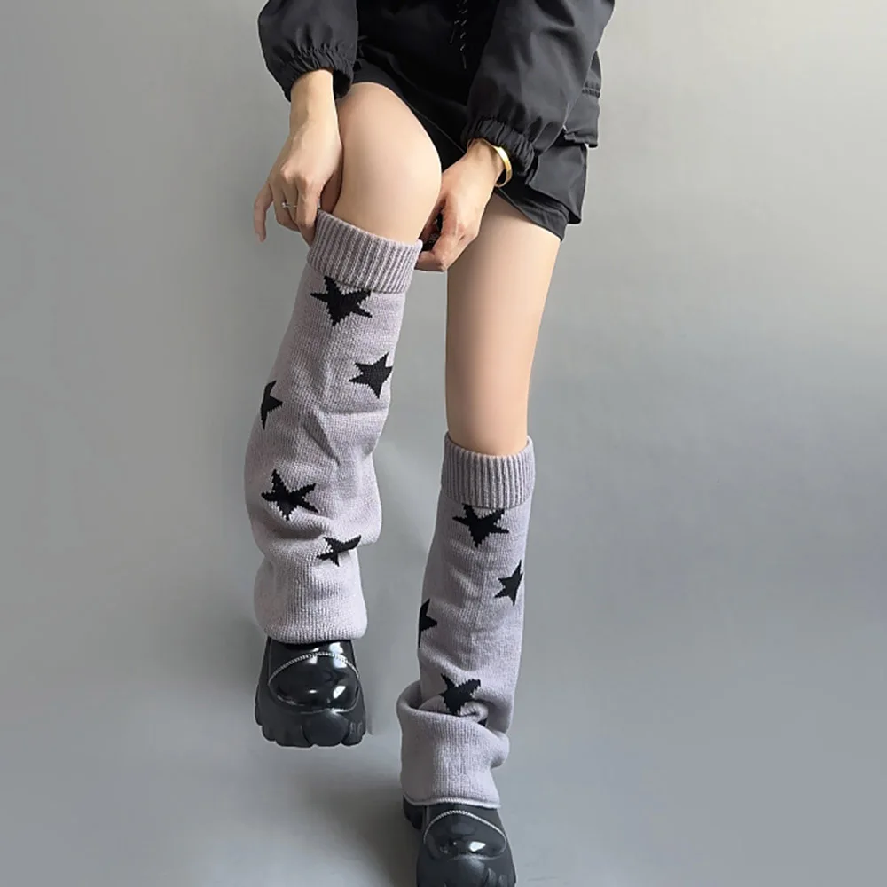 Women Japanese Lolita Sweet Leg Warmers Girls Autumn Winter Punk Star Skull Print Knitted Socks Cosplay Foot Cover