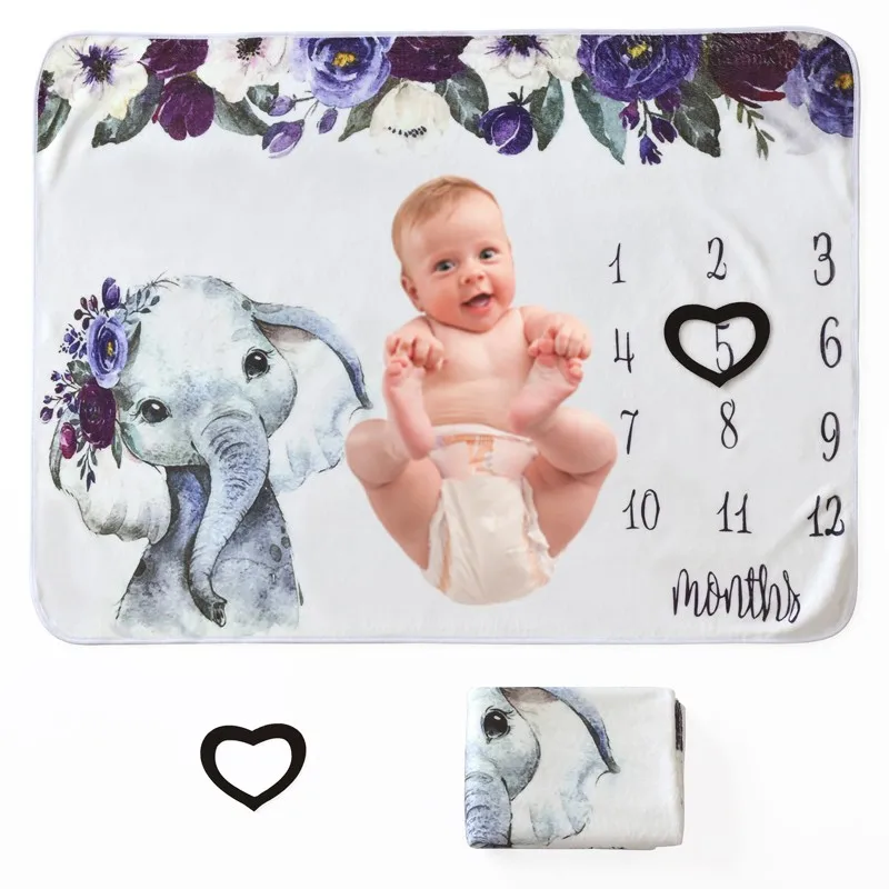 Baby Monthly Record Growth Milestone Blanket Newborn Photography Props Background Soft flannel blanket warm Swaddling Wrap