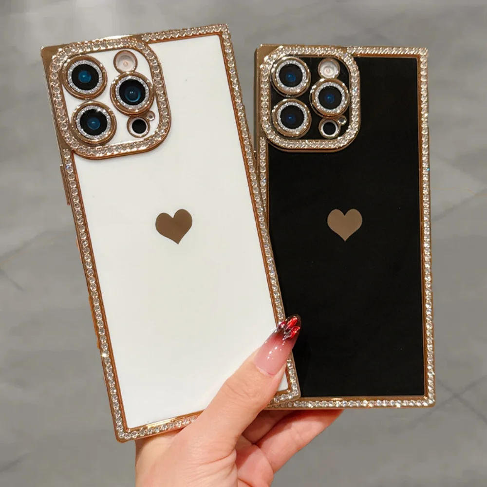 Luxury Bright Shiny Rhinestone Plating Shockproof Fluorescent Bumper Soft Cover Case