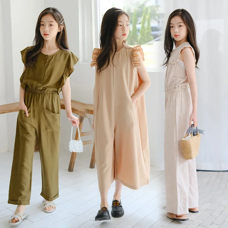 

Jumpsuit for Girls Summer 2024 Loose Ruffle Sleeves Children Clothes Girl Wide Leg Pants Casual Kids Overalls Teenager Trousers