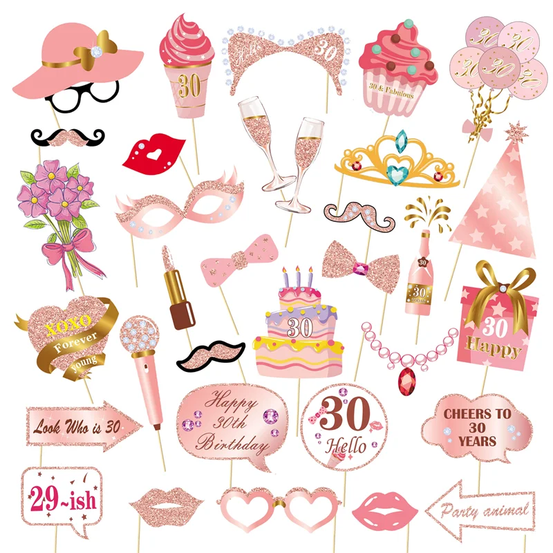 1set pink 13 16 18 30 40 50 60 photo booth props adult birthday party decoration birthday photo props supplies