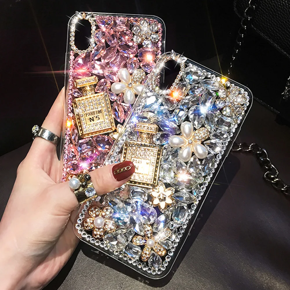 

Luxury Bling Pearl Crystal Diamond Rhinestone Flower Case for Huawei P50 Pro P40 Lite E P30 Pro P20 Lite P10 Plus P9 Plus P20Pro