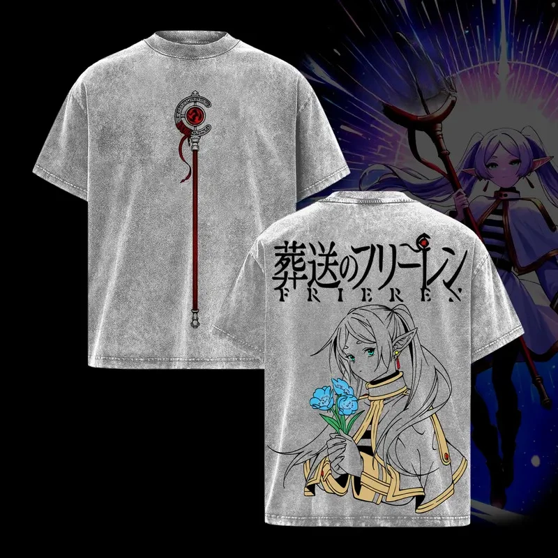 Vintage Washed Anime T-Shirt - Oversized Cotton Short Sleeve Tee