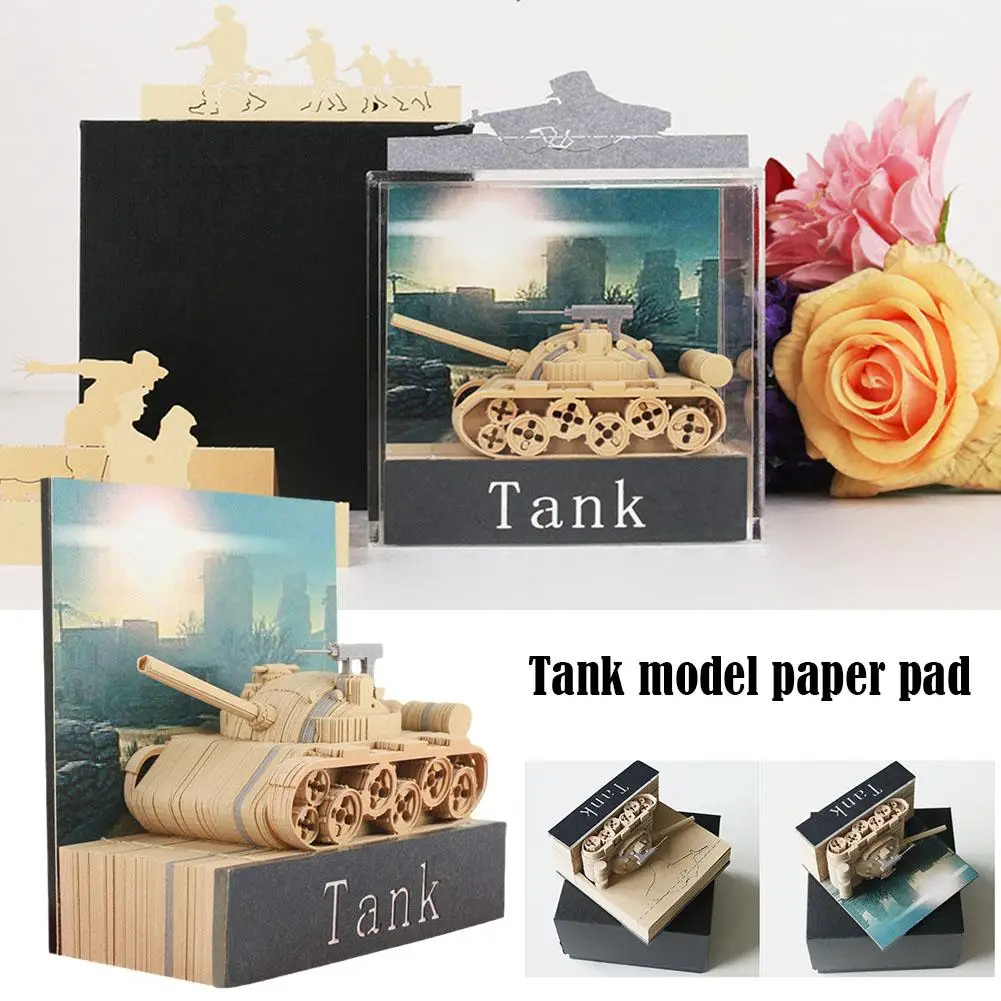 

Tank Model Paper Pad Souvenir Creative Gift Paper Carved Desktop 3D Ornaments Notes Three-Dimensional Building Notepad J0R6