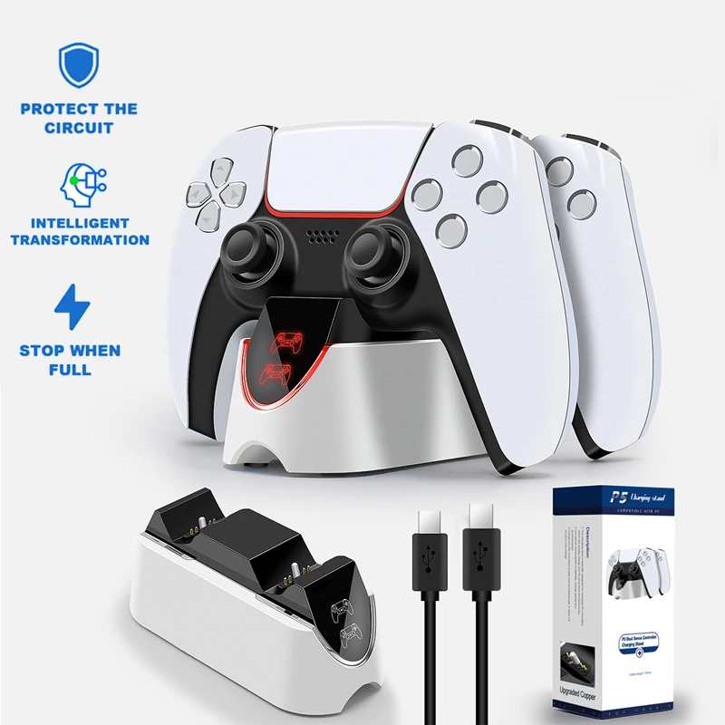 PS5 컨트롤러 충전기 스테이션용 듀얼 고속 충전기 PS5 게임패드용 LED 표시기가 있는 충전 크래들 도킹 스테이션