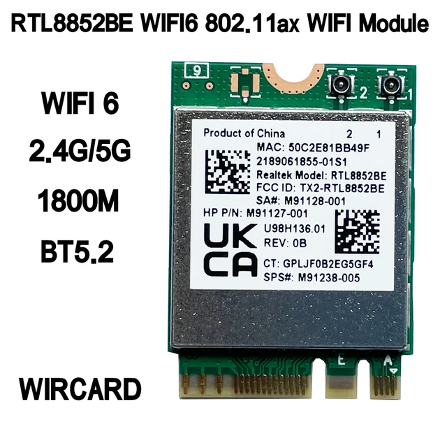 Rtl8852be Wifi 6 Carte 802.11ac Ax Sans Fil Ngff M.2 Carte Wifi