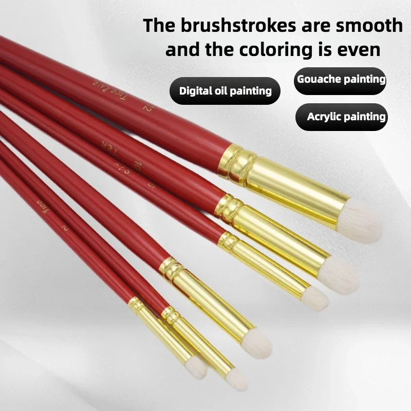 6피스 세트 양모 헤어 라운드 헤드 드라이 브러쉬 삼색 유화 물감 구아슈 수채화 모형 세라믹 모델 브러쉬 미술 용품