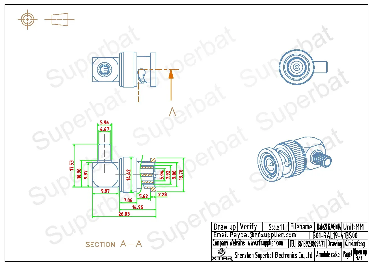 Superbat 90Deg BNC Male Right Angle Crimp RF Coaxial Connector for Cable RG58 LMR195 RG142 - Durable Electronic Component