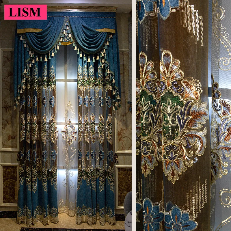 

European luxury hollow embroidered curtains for bedroom living room balcony villa palace style blackout customized window tulle