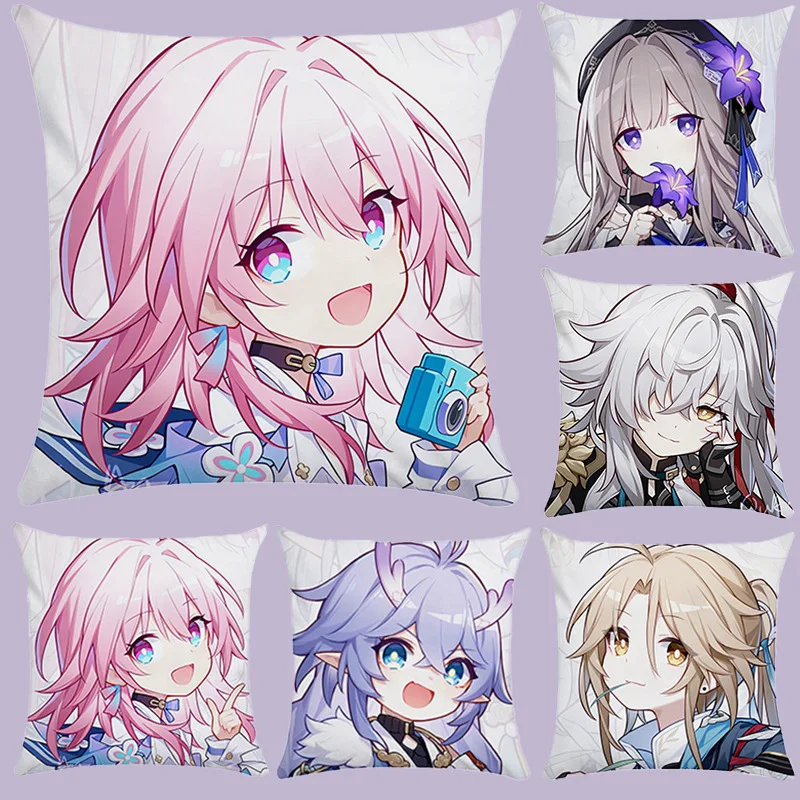 Game Honkai Star Rail March 7th BaiLu Anime Character Pillowcase Cosplay 3D Peachskin Plush Accessories Halloween Gifts For Kids