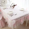 Korean Lace Tablecloth Garden Fresh Pink Bow Home Diningtable Cloth Rectangular European Wedding Decor Cloth Custom Chair Cover 2
