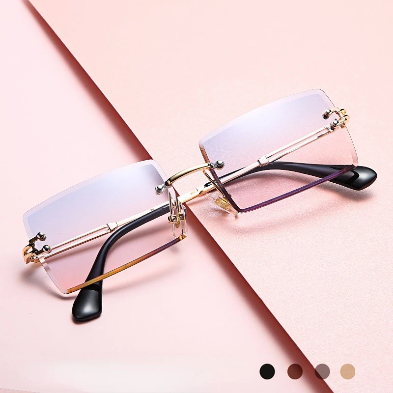 

Trendy Fashion Rimless Sunglasses Small Rectangle Sun Glasses Traveling Style UV400 Shades Accessories for Unisex