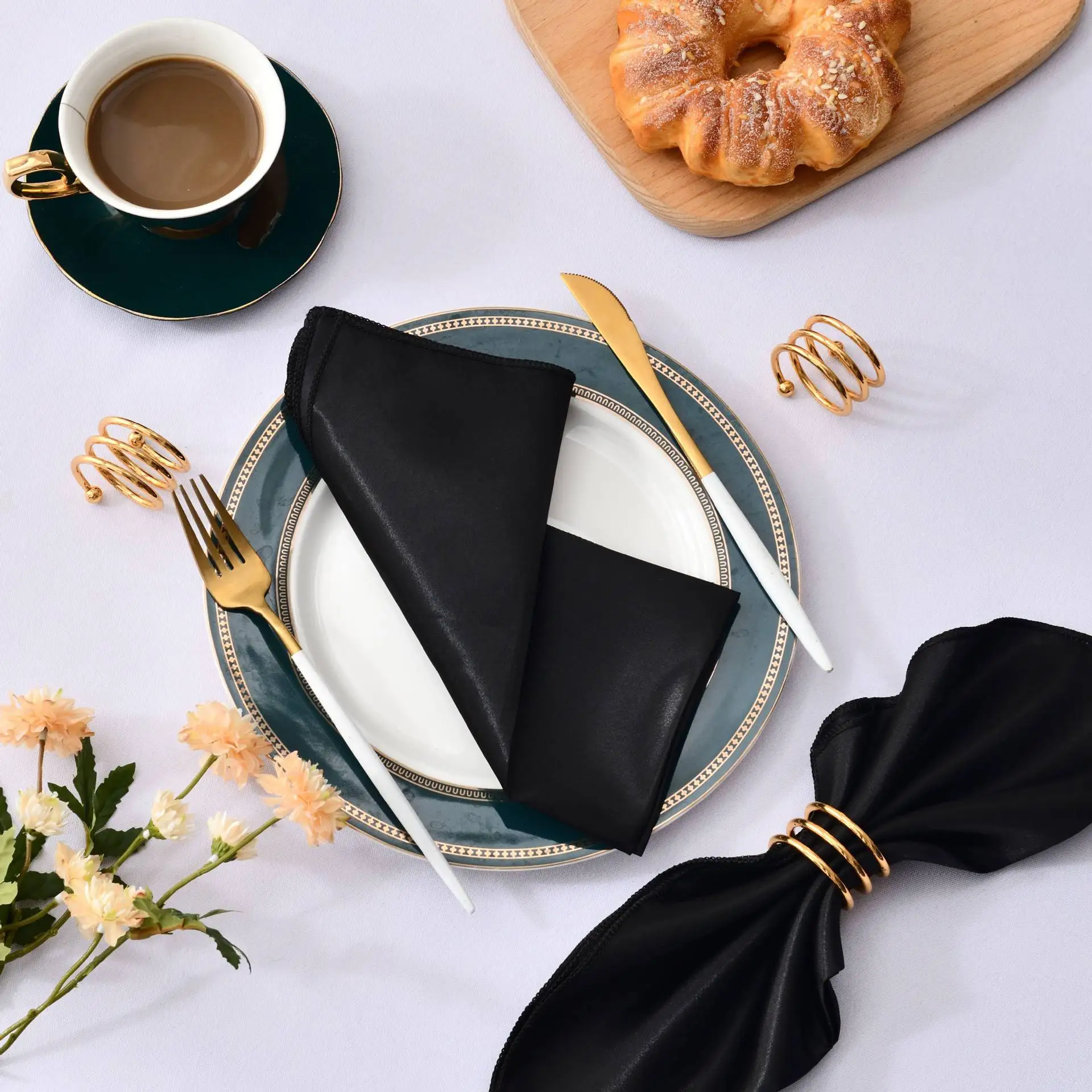 High End Hotel Wedding Banquet Decoration Polyester Section Cloth Napkins Placemats Fabric Colored Napkins polyester napkins